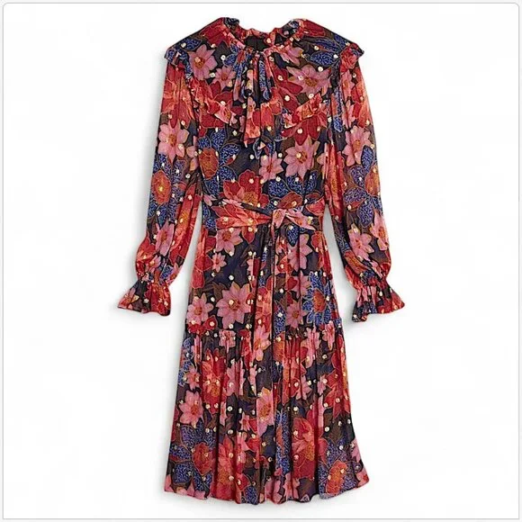 Farm Rio Navy Garden Lenzing Ecovero Viscose Midi Dress Blue Floral NWT New XL - Picture 4 of 8